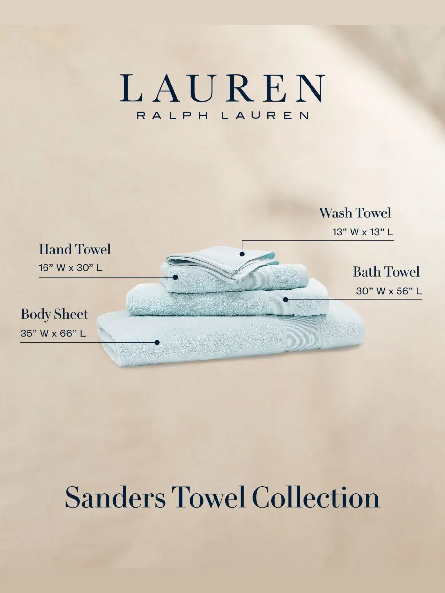Антимикробное хлопковое полотенце для рук Sanders, размер 16 x 30 дюймов Lauren Ralph Lauren — изображение 2 из 2, синий