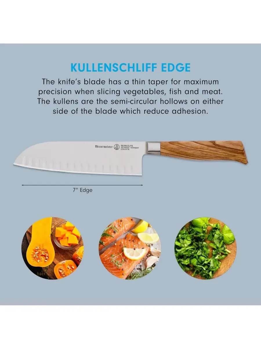 Нож Oliva Elite Kullenschliff Santoku / 18 см Messermeister — изображение 4 из 6, серебристый