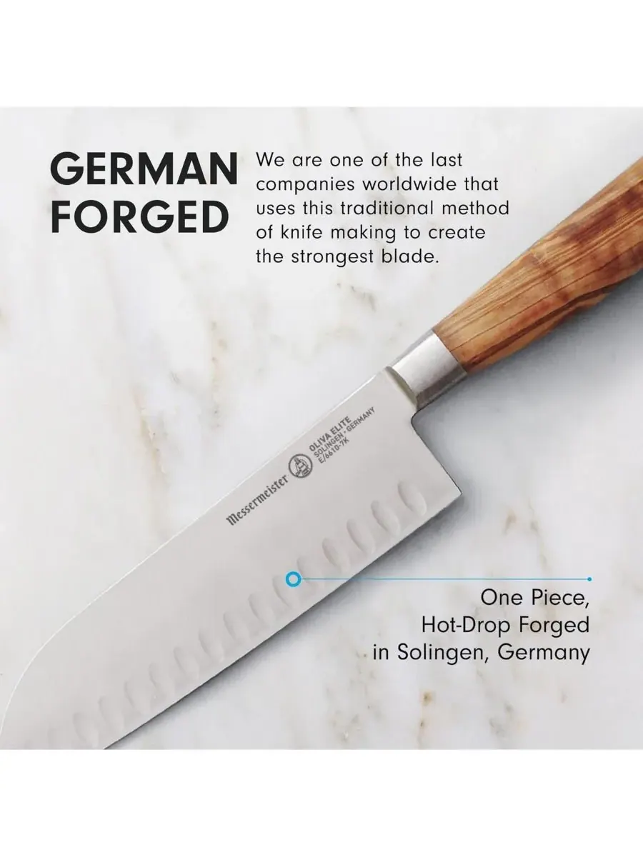 Нож Oliva Elite Kullenschliff Santoku / 18 см Messermeister — изображение 5 из 6, серебристый
