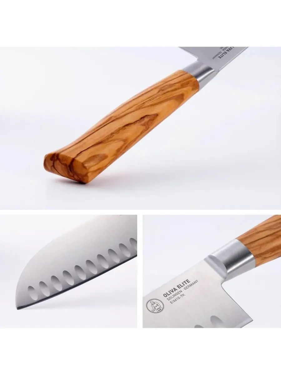 Нож Oliva Elite Kullenschliff Santoku / 18 см Messermeister — изображение 6 из 6, серебристый