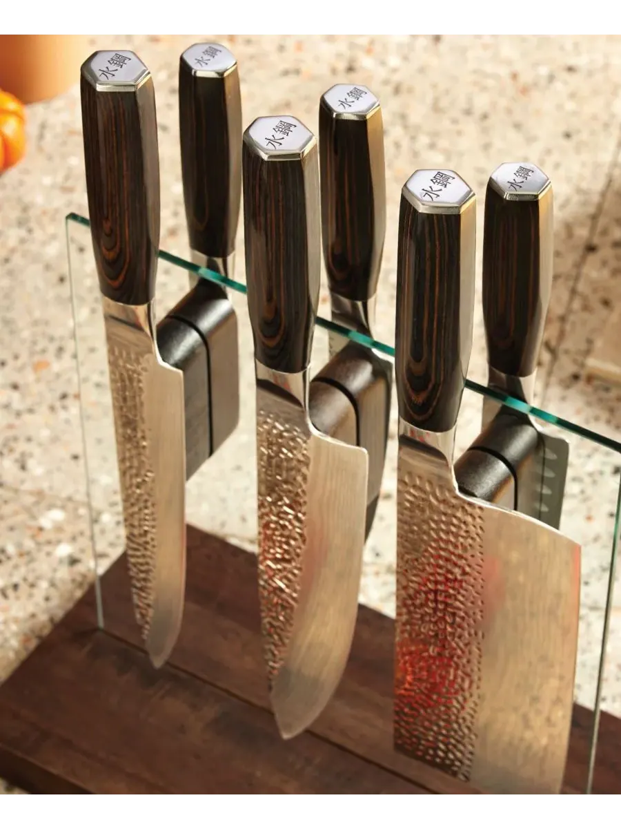 Набор из 7 ножей Damashiro Emperor Hikari Steel с подставкой из стали Cuisine::Pro, серебро/дерево — изображение 3 из 4