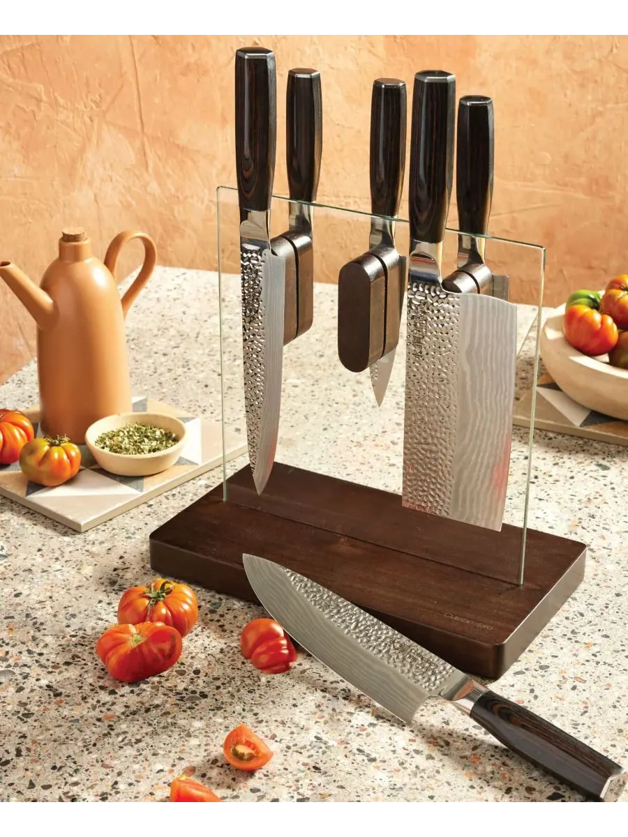 Набор из 7 ножей Damashiro Emperor Hikari Steel с подставкой из стали Cuisine::Pro, серебро/дерево — изображение 4 из 4