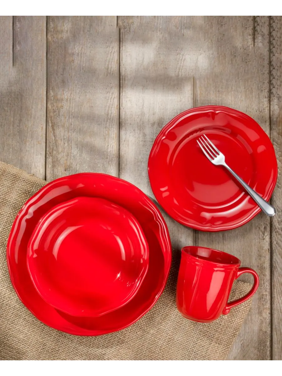 Набор посуды Siena из 16 предметов, на 4 персоны Euro Ceramica — изображение 4 из 6, красный