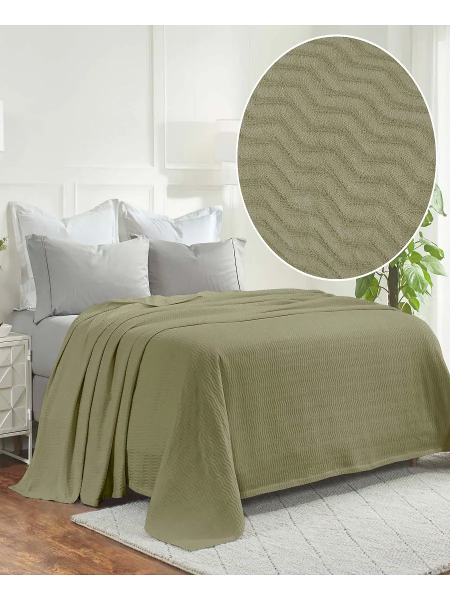 Легкое тканое одеяло Jena Cotton Textured Chevron, размер Twin Superior — изображение 2 из 7, шалфейный