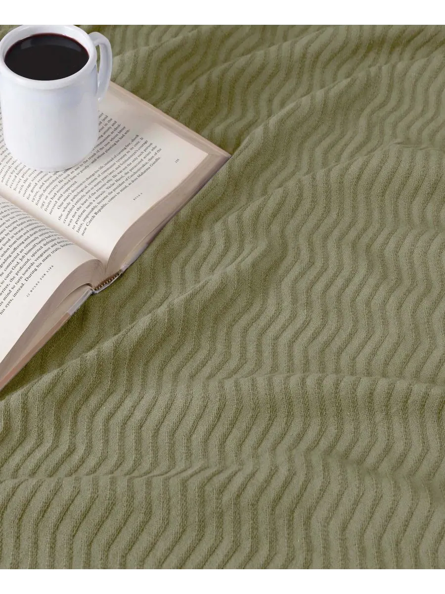 Легкое тканое одеяло Jena Cotton Textured Chevron, размер Twin Superior — изображение 5 из 7, шалфейный
