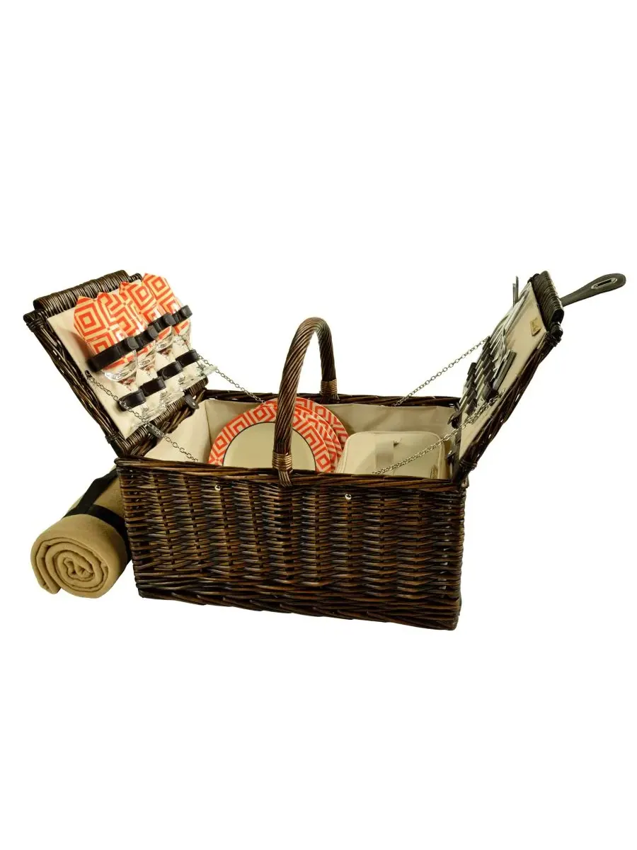 Корзина для пикника «Букингемская ива» с пледом - на 4 персоны Picnic At Ascot — изображение 2 из 2, оранжевый