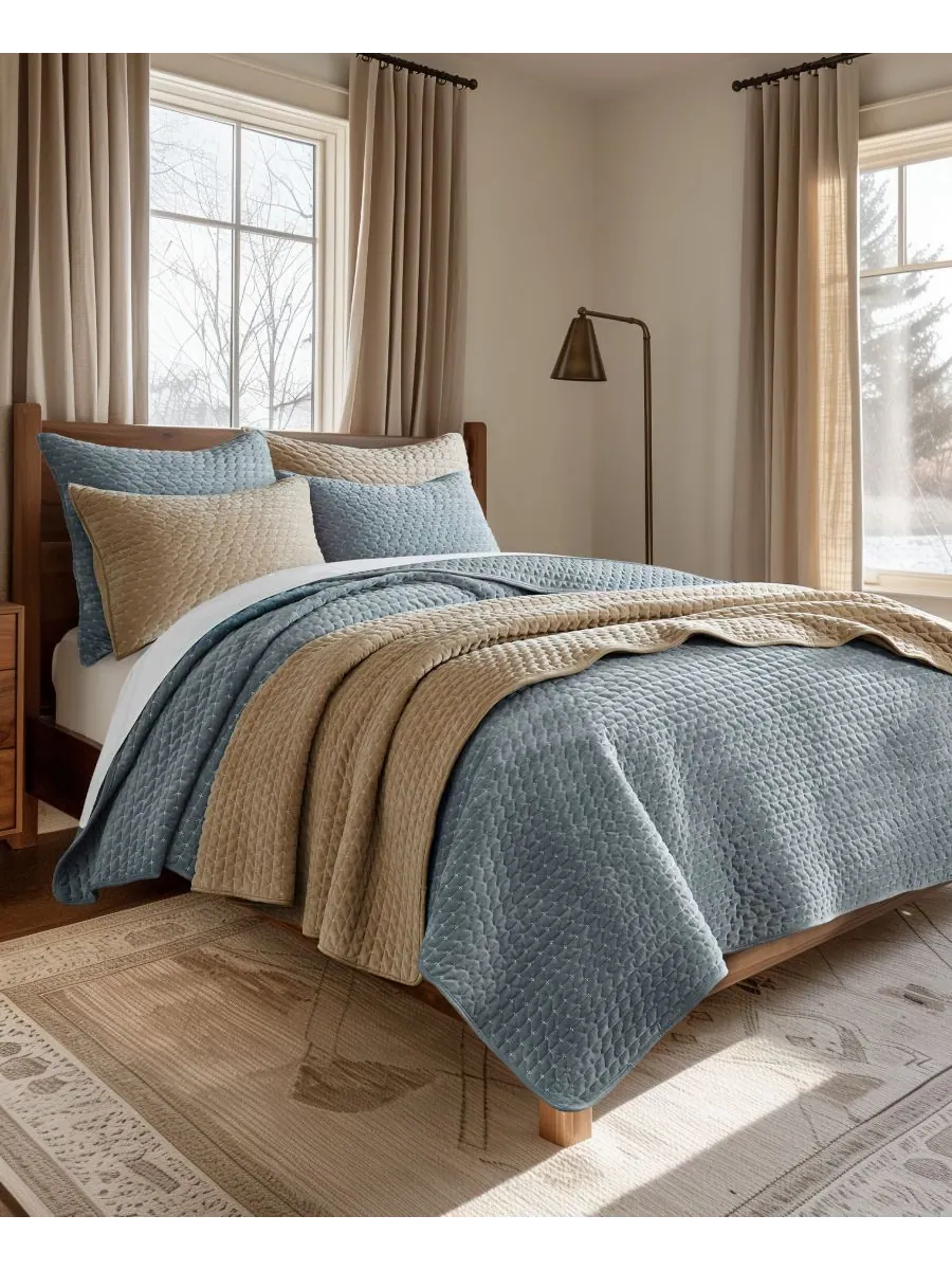 Двустороннее одеяло Velvet Stitch, 2 предмета, размер Twin/Twin XL Levtex — изображение 2 из 5, тауп