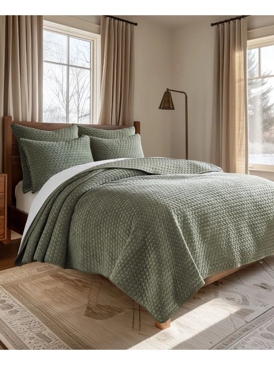 Двустороннее одеяло Velvet Stitch, 2 предмета, размер Twin/Twin XL Levtex — изображение 2 из 6, зеленый