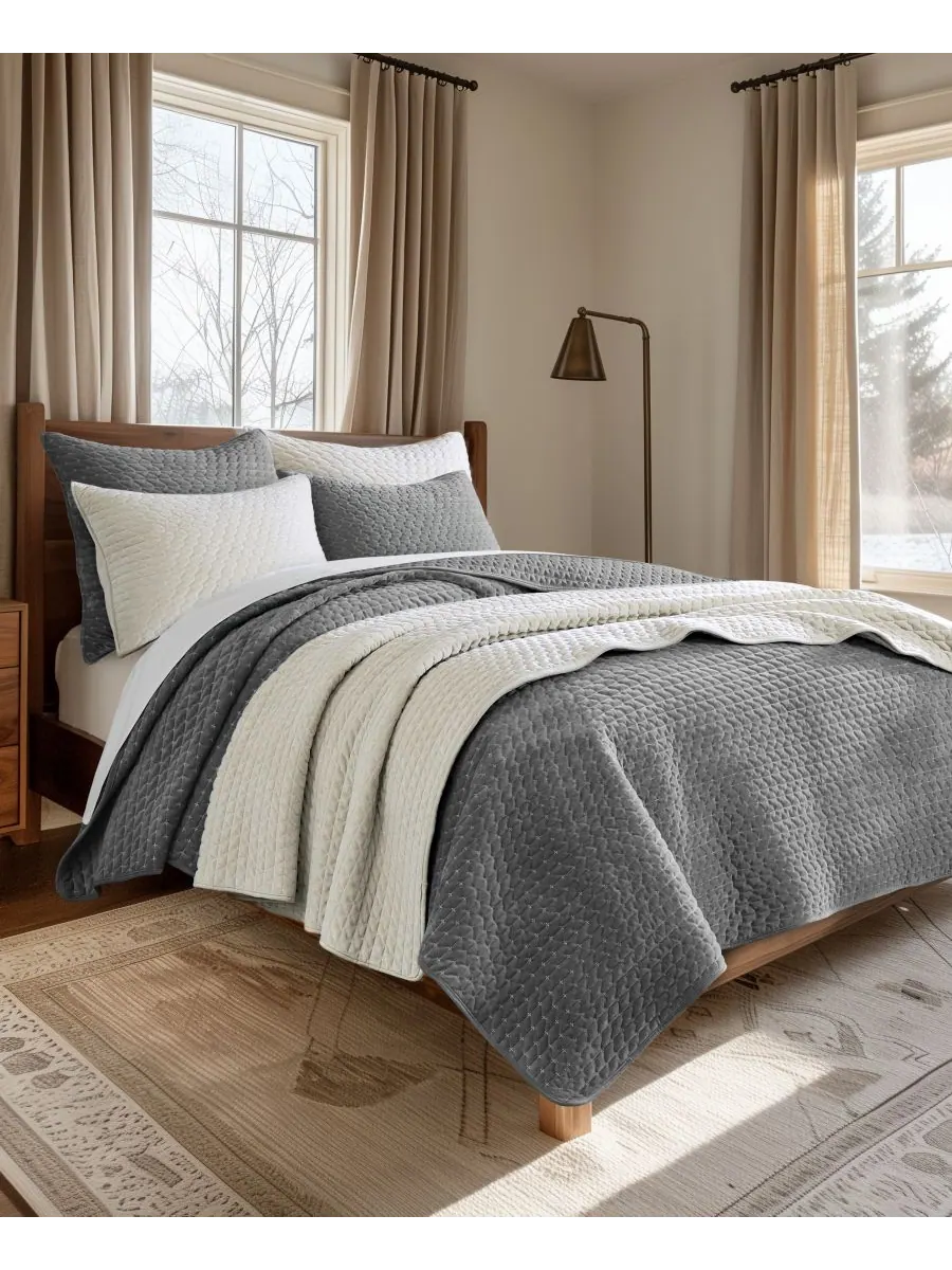 Двустороннее одеяло Velvet Stitch, 2 предмета, размер Twin/Twin XL Levtex — изображение 2 из 5, серый