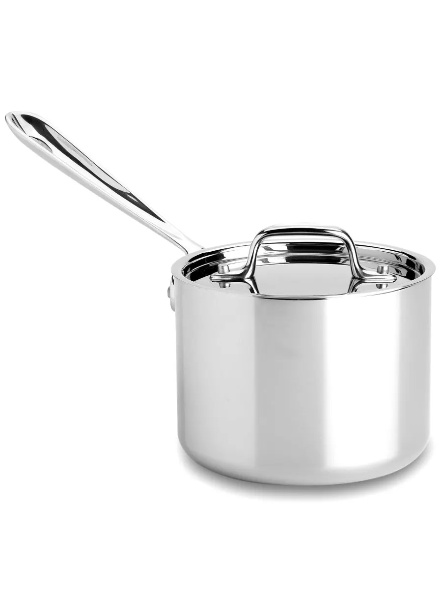 All-Clad Кастрюля с крышкой из нержавеющей стали, 2 кварты (около 9,8 л) — изображение 2 из 2, серебристый