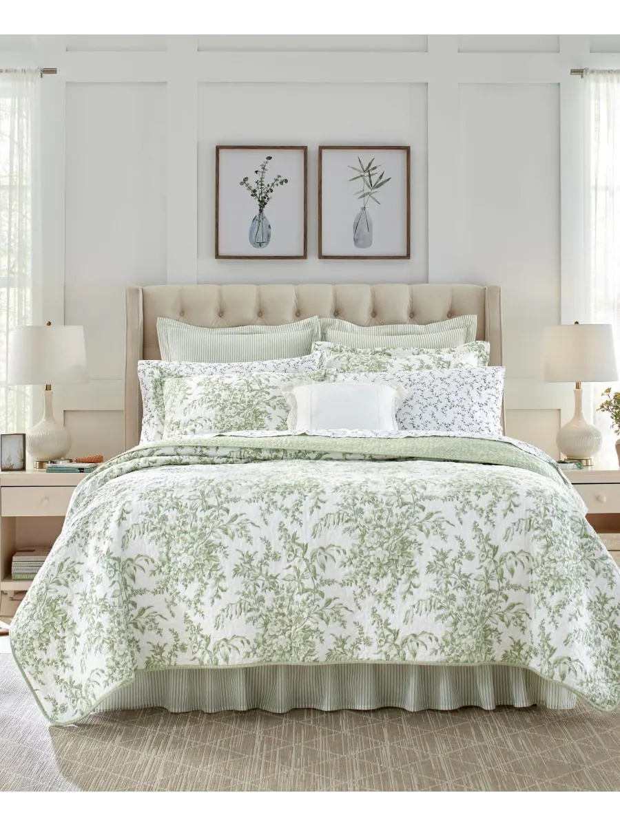 Двустороннее одеяло bedford cotton, 2 предмета, размер twin. Laura Ashley — изображение 1 из 5, шалфейный