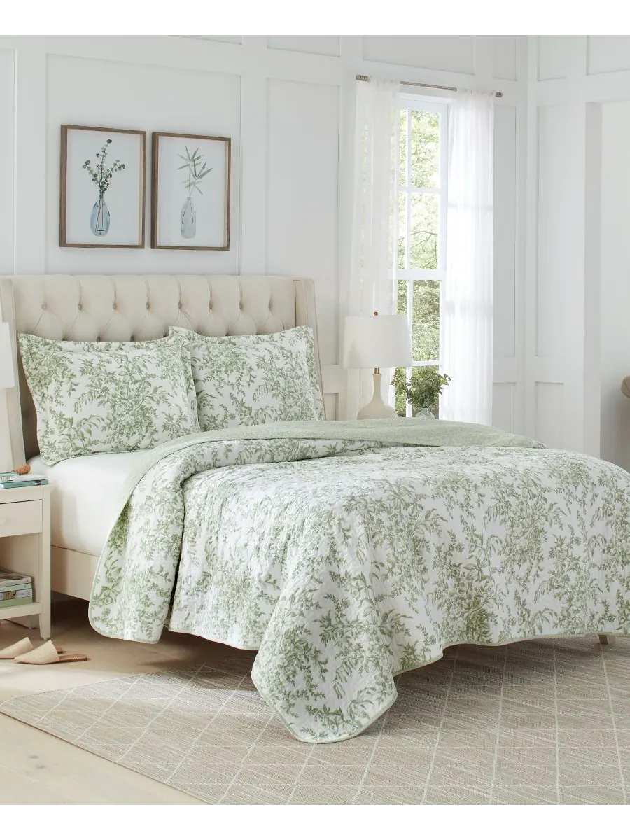 Двустороннее одеяло bedford cotton, 2 предмета, размер twin. Laura Ashley — изображение 2 из 5, шалфейный