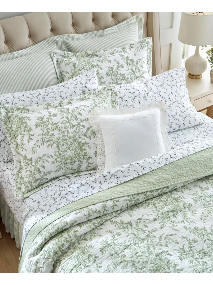 Двустороннее одеяло bedford cotton, 2 предмета, размер twin. Laura Ashley — изображение 3 из 5, шалфейный