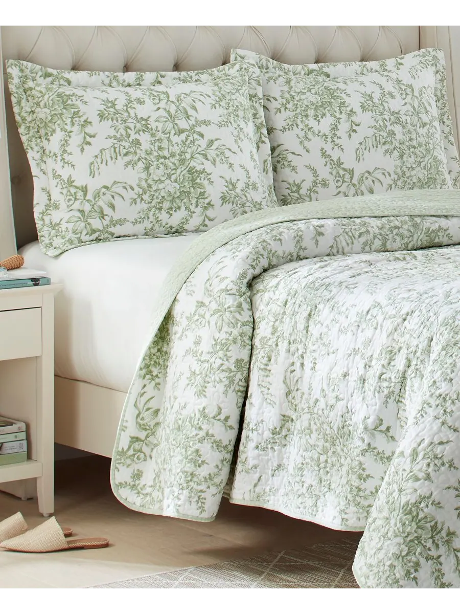 Двустороннее одеяло bedford cotton, 2 предмета, размер twin. Laura Ashley — изображение 4 из 5, шалфейный