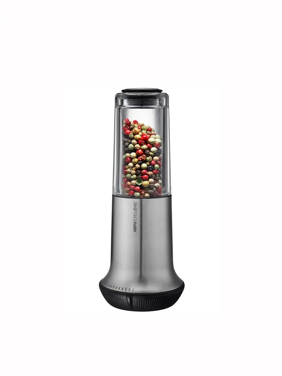 Мельница для соли или перца GEFU из нержавеющей стали с керамической мельницей, матовая отделка — серебристый