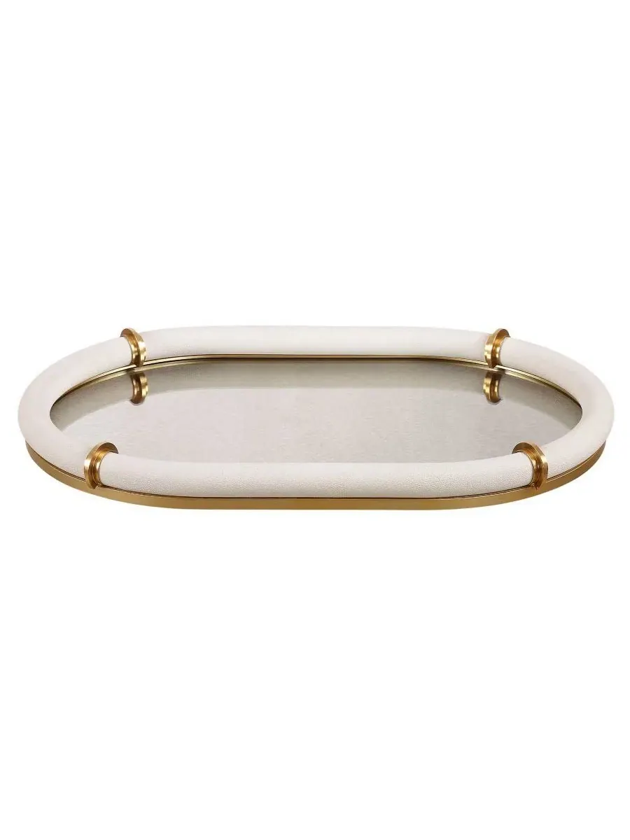 Овальный поднос Cyprus, 61x41 см, с зеркальным дном, бренд Uttermost — изображение 2 из 5, белый