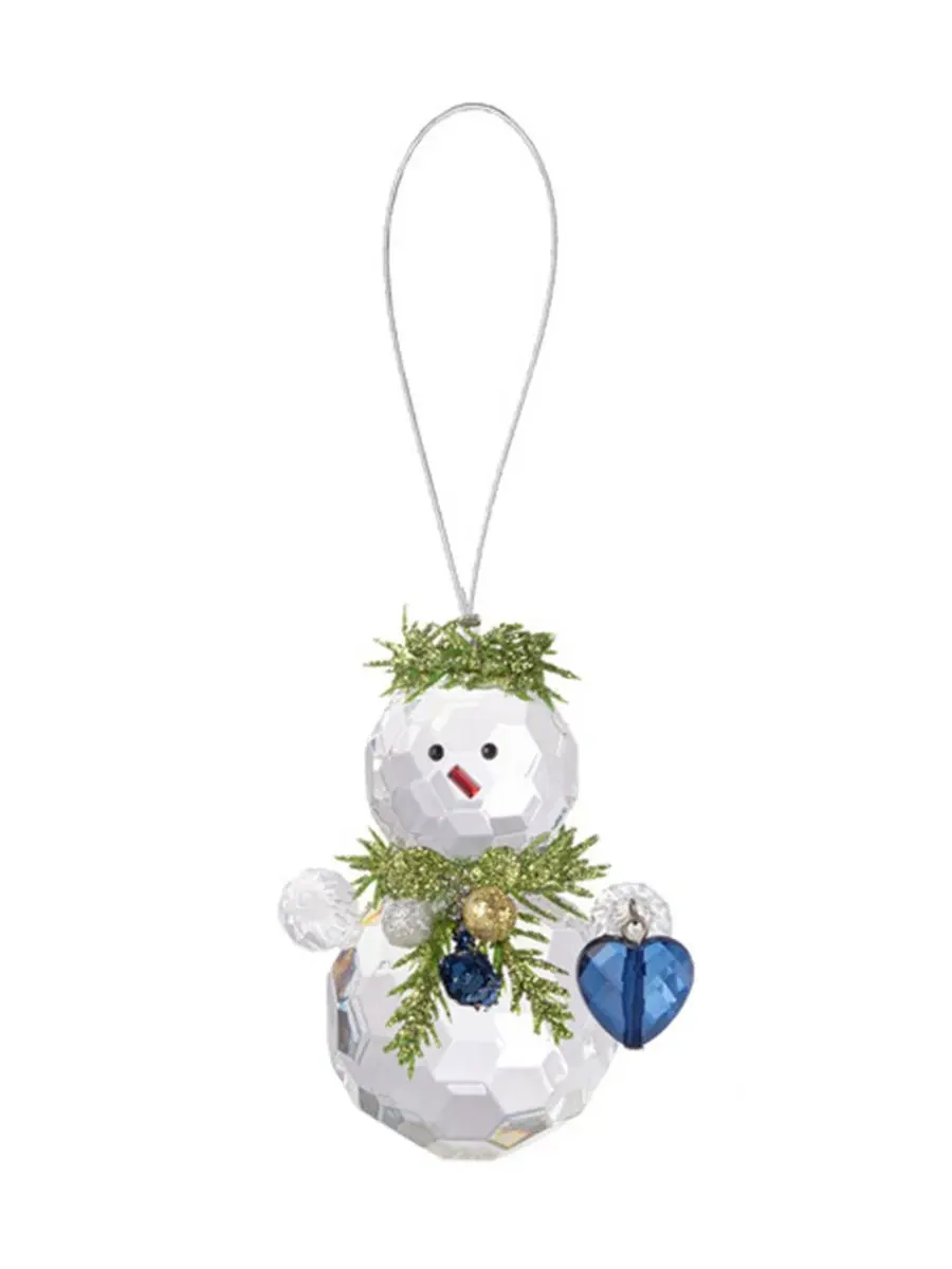 Елочная игрушка-снеговик Kissing Krystals Teeny Mistletoe Snowman with Blue Heart Ganz