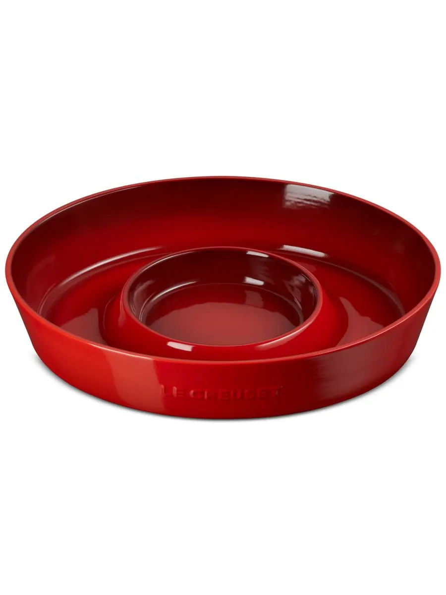 Овальная тарелка для чипсов и соусов Le Creuset, 34 см — изображение 2 из 6, красный