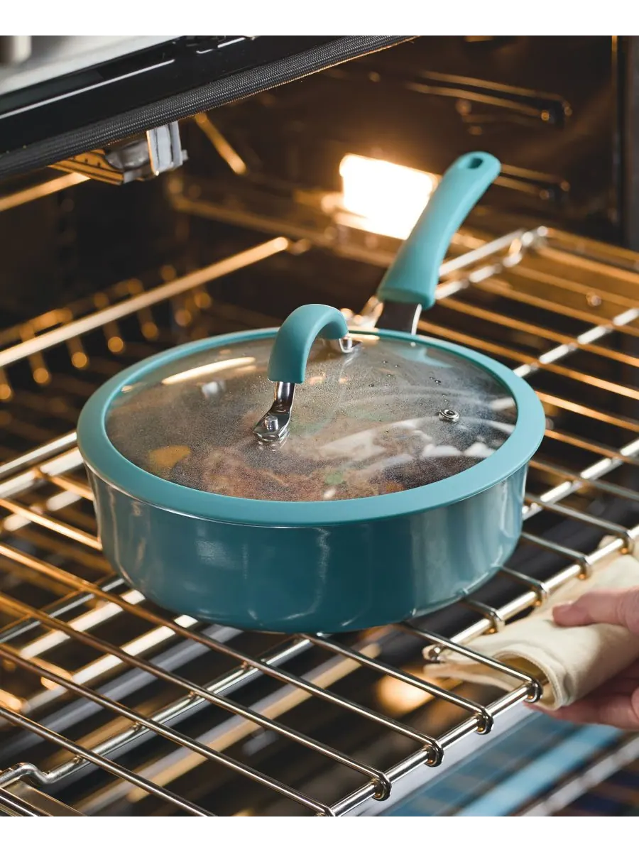 Алюминиевая антипригарная сковорода Cook + Create с крышкой, 3 кварты Rachael Ray — изображение 2 из 9, синий