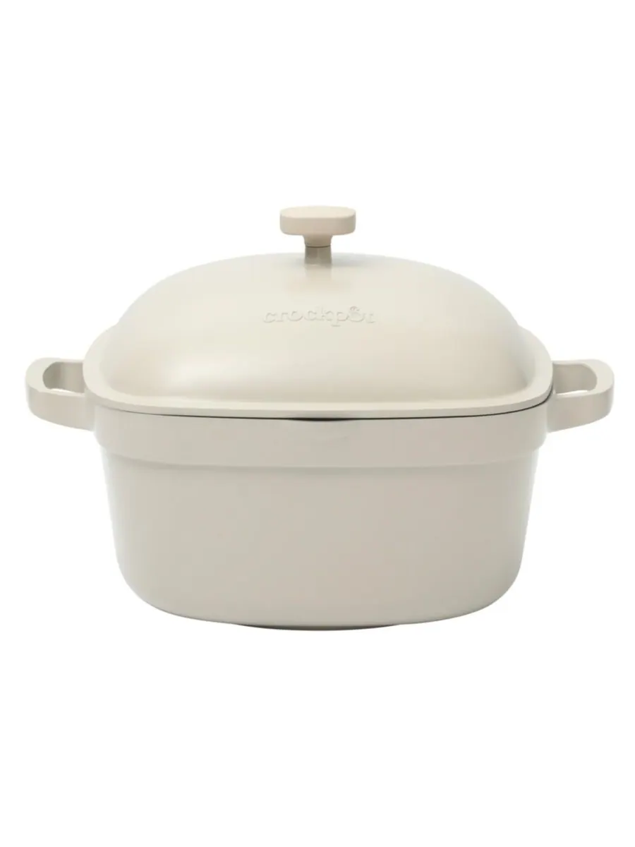 Чугунная кастрюля объемом 5,2 кварты (около 1,5 литра) с крышкой Crock-Pot, цвет matte linen whie — изображение 1 из 10