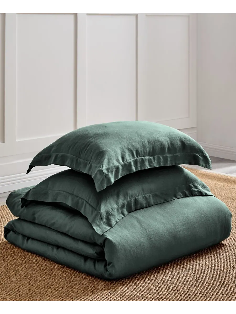 Пододеяльник из стираного льна, однотонный, размер twin/twin xl Levtex — изображение 2 из 10, зеленый