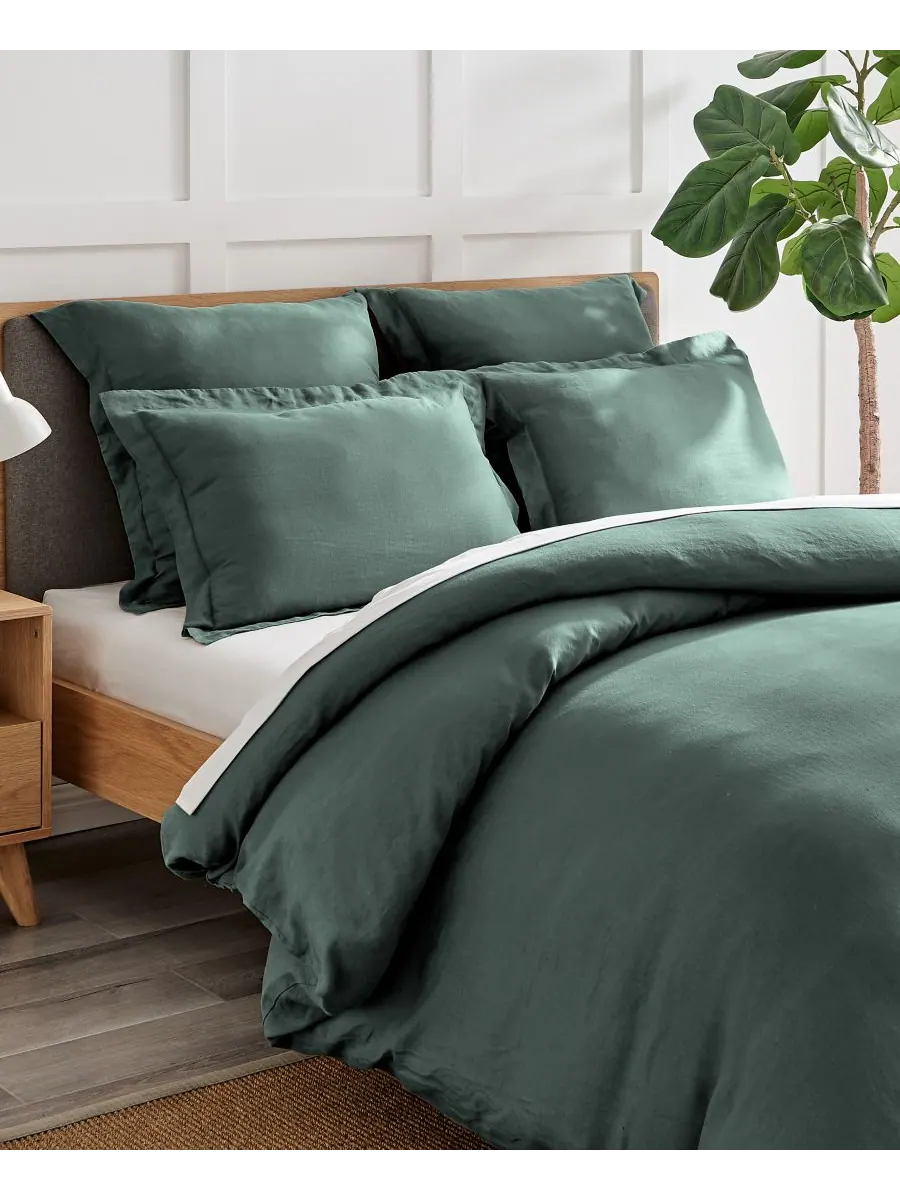 Пододеяльник из стираного льна, однотонный, размер twin/twin xl Levtex — изображение 5 из 10, зеленый