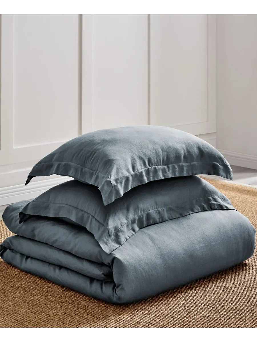 Пододеяльник из стираного льна, однотонный, размер Twin/Twin XL Levtex — изображение 3 из 6, синий
