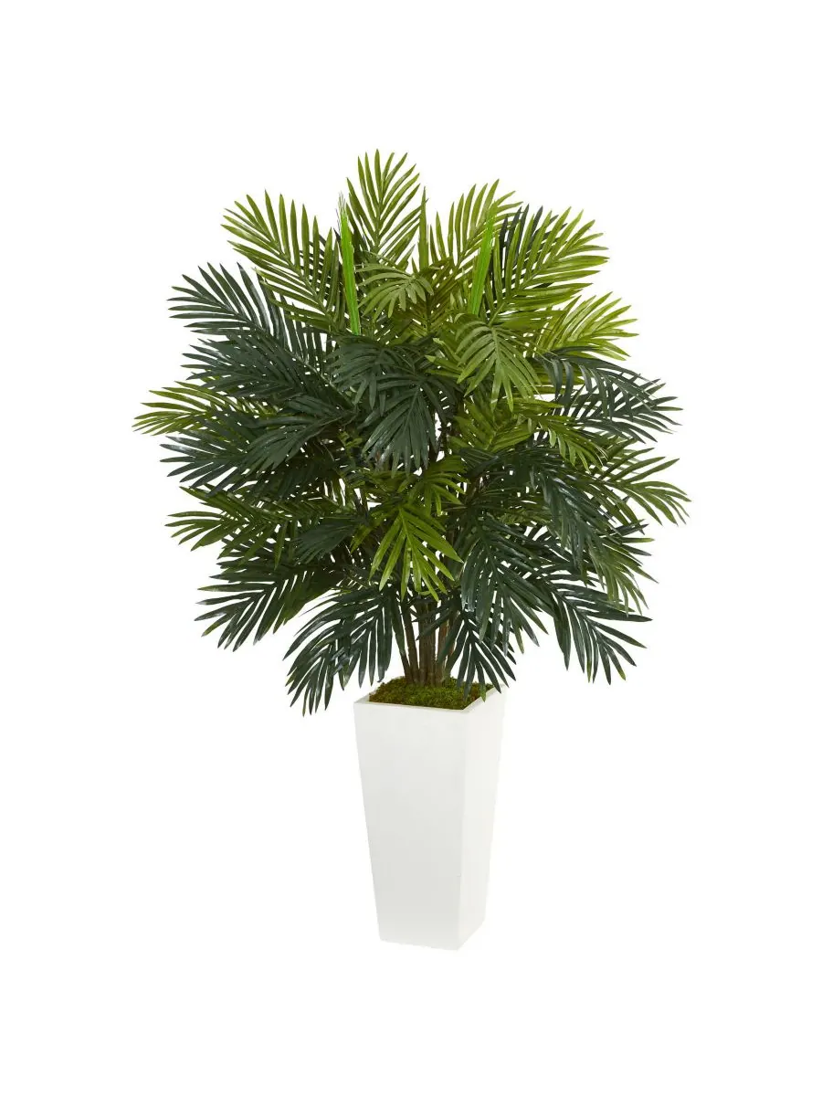 Искусственная пальма арека высотой 45 дюймов в белом кашпо Tower Planter Nearly Natural