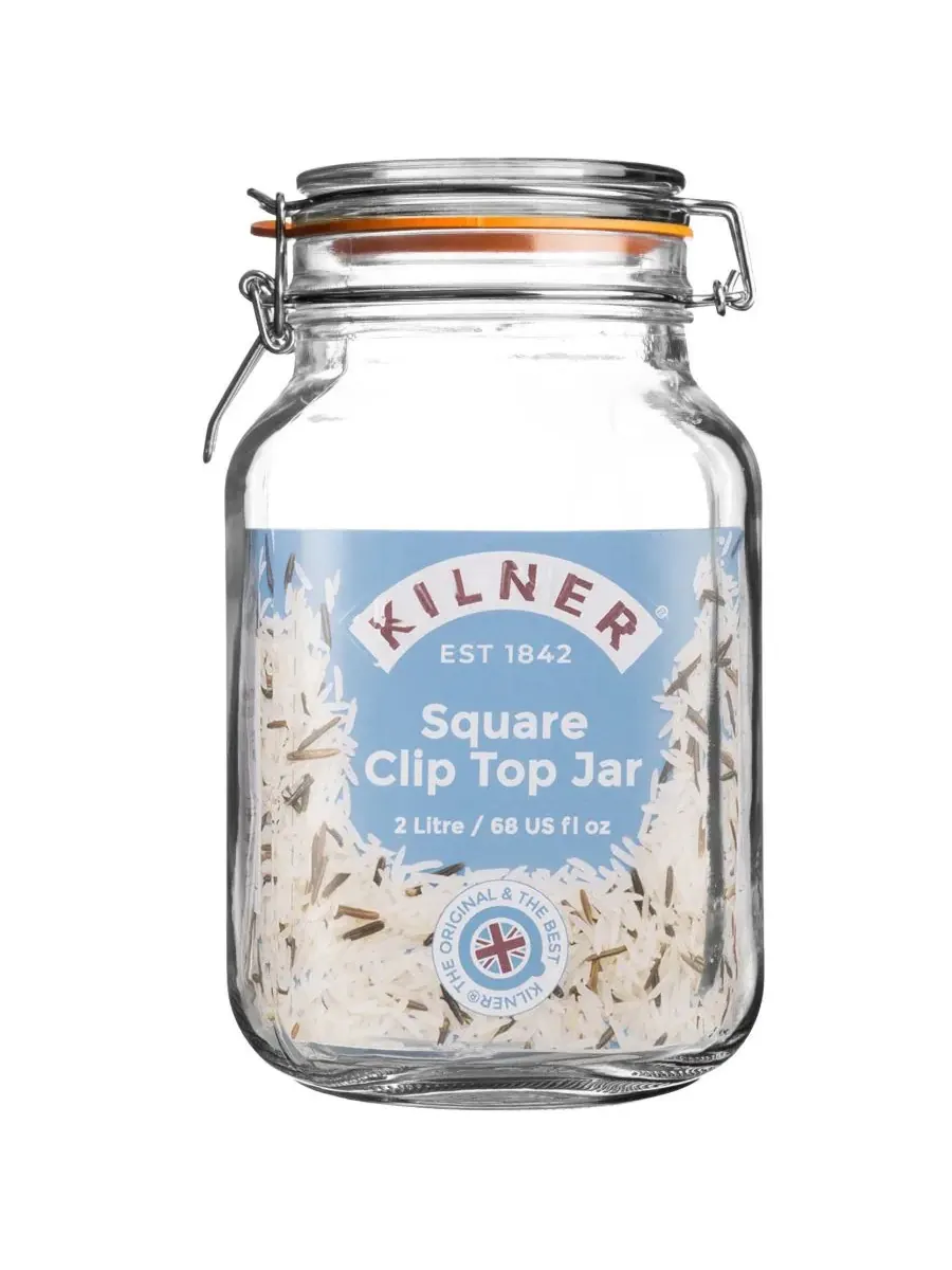 Набор из 3 квадратных банок с защелкивающимися крышками Kilner — изображение 4 из 8, прозрачный