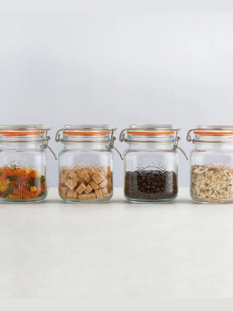 Набор из 3 квадратных банок с защелкивающимися крышками Kilner — изображение 5 из 8, прозрачный