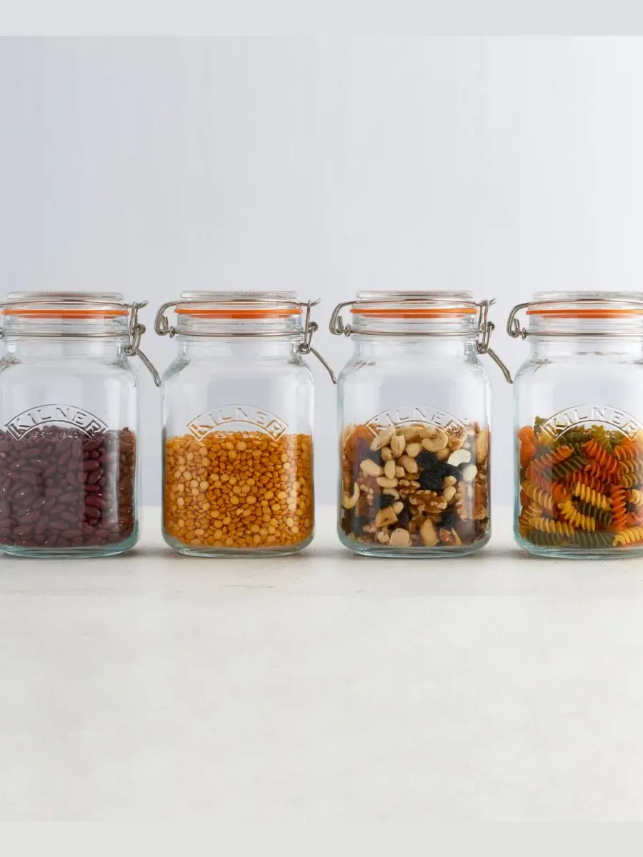Набор из 3 квадратных банок с защелкивающимися крышками Kilner — изображение 6 из 8, прозрачный