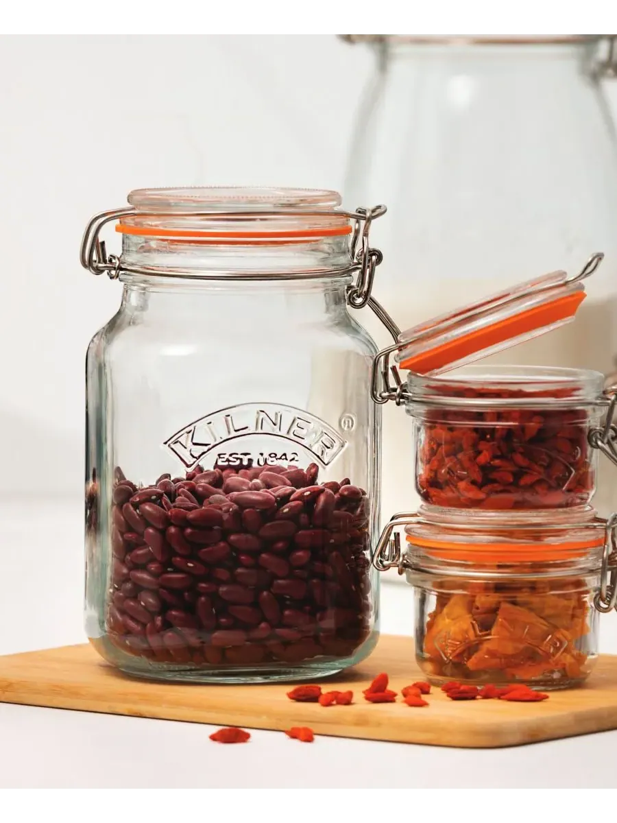 Набор из 3 квадратных банок с защелкивающимися крышками Kilner — изображение 7 из 8, прозрачный