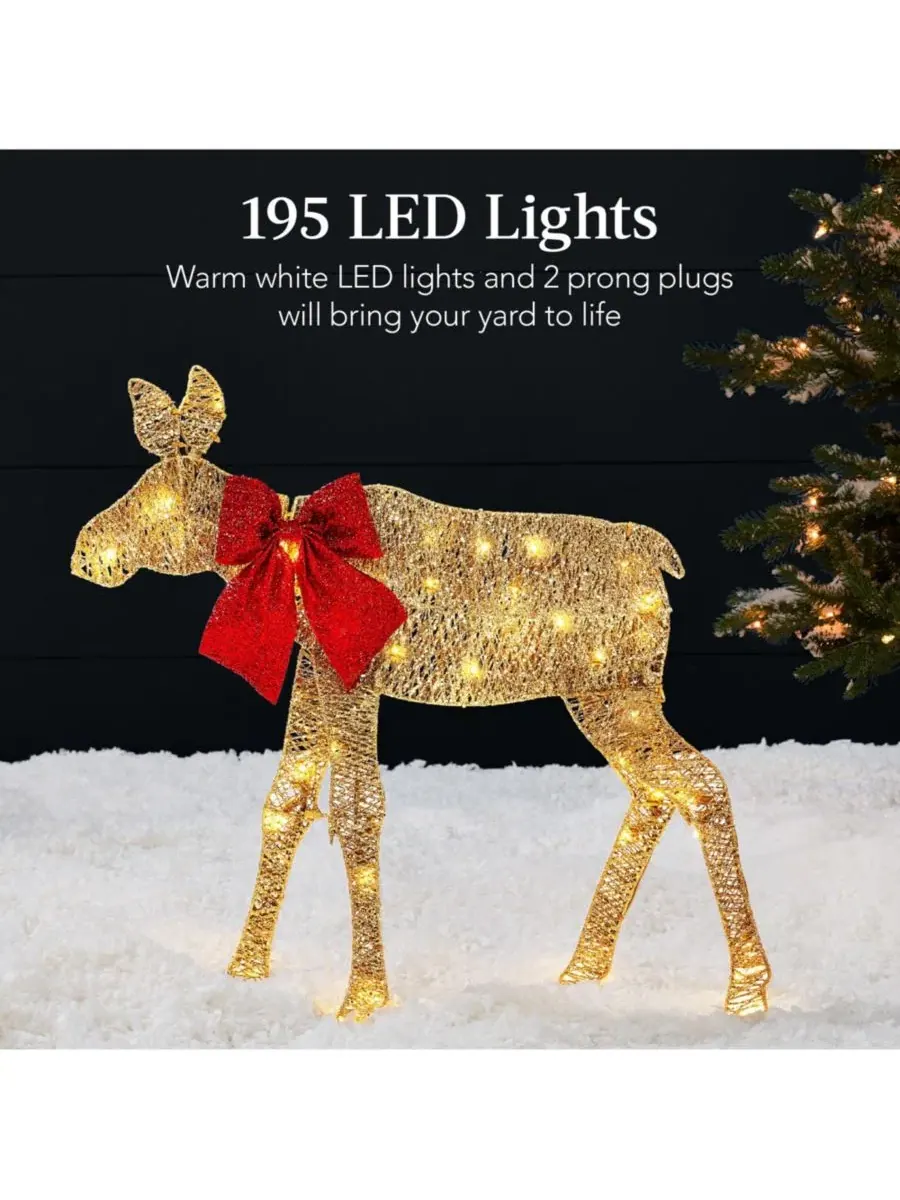 Светящийся набор из 3 фигур лосей с 195 LED-лампами Best Choice Products — изображение 3 из 7, золото