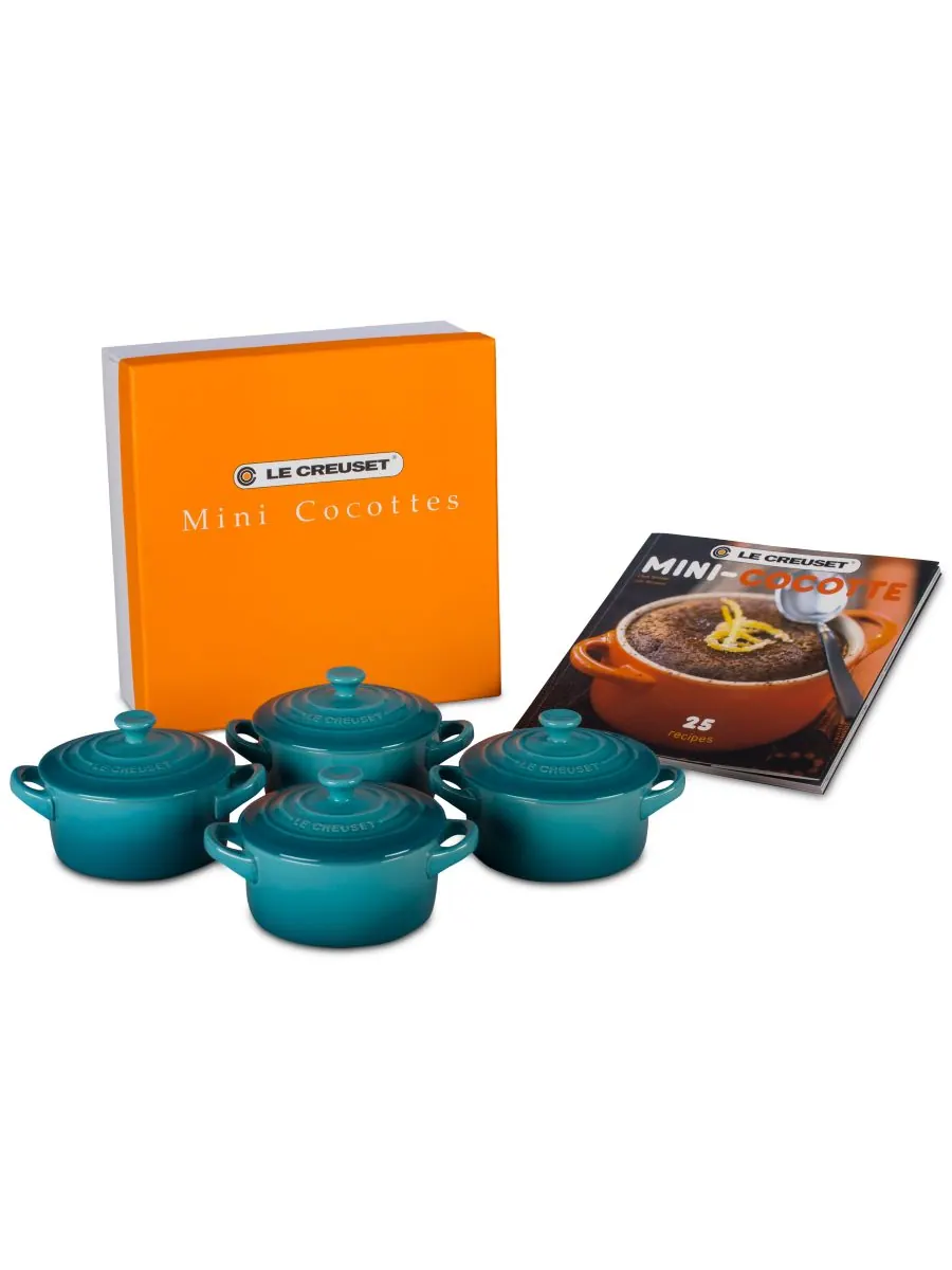 Le Creuset Набор из 4 миниатюрных круглых керамических кокотниц в карибском стиле с буклетом
