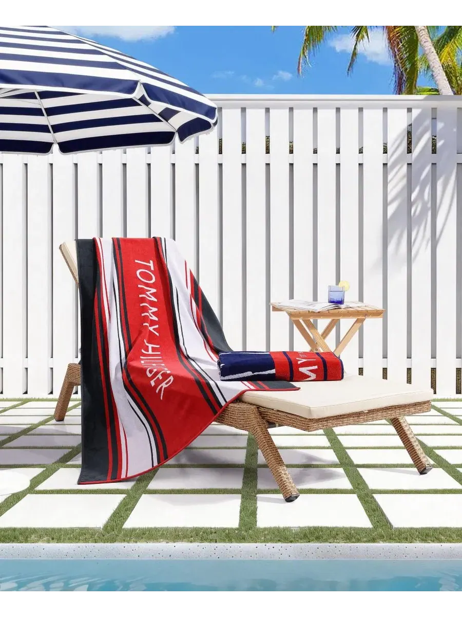 Пляжное полотенце с полосами Hampton Stripe, 173 x 91 см Tommy Hilfiger — изображение 5 из 5, синий