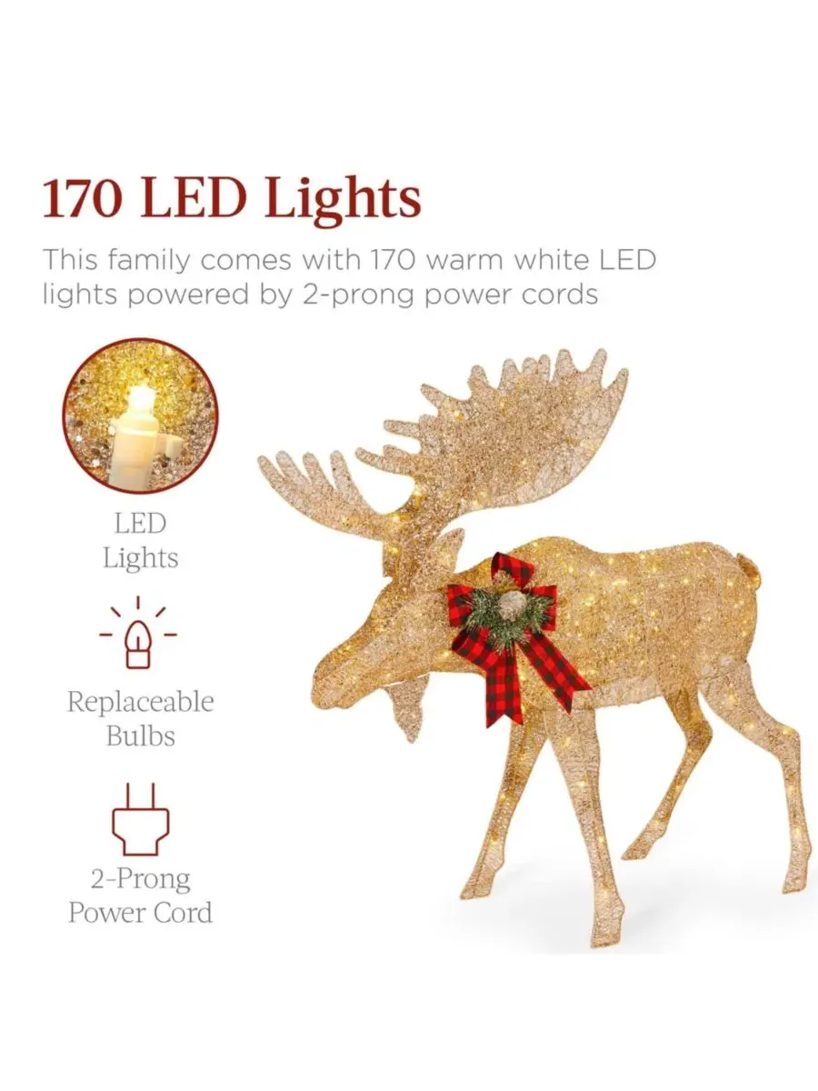 Светящийся комплект из 2 фигур лосей с 170 LED-лампами, с колышками и стяжками Best Choice Products — изображение 2 из 7