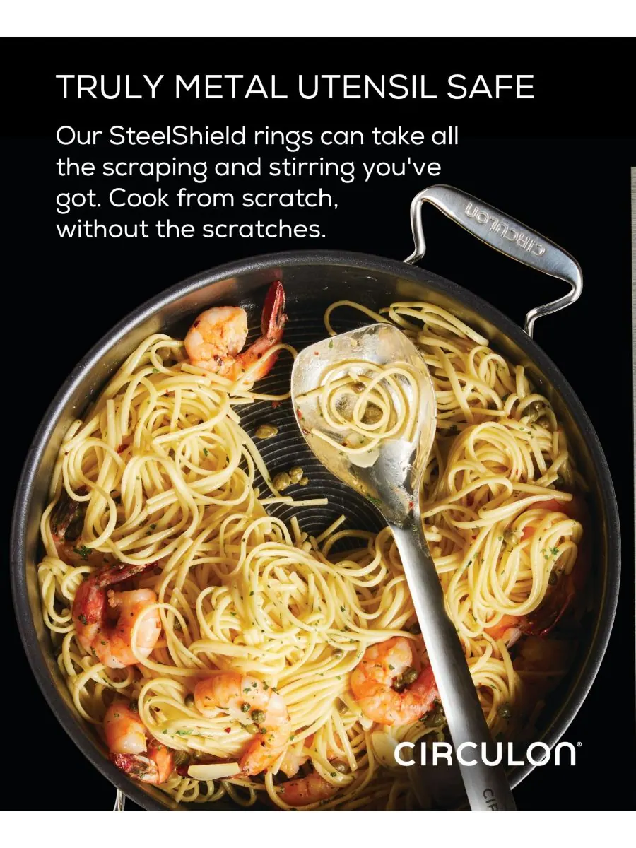 Circulon Сковорода SteelShield C-Series с трехслойным антипригарным покрытием, крышкой и — изображение 9 из 10, серебряный