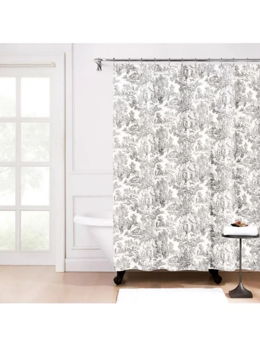 Водонепроницаемая шторка для ванной 178x183 см с принтом, Victoria Park Toile Ellis Curtain — серый