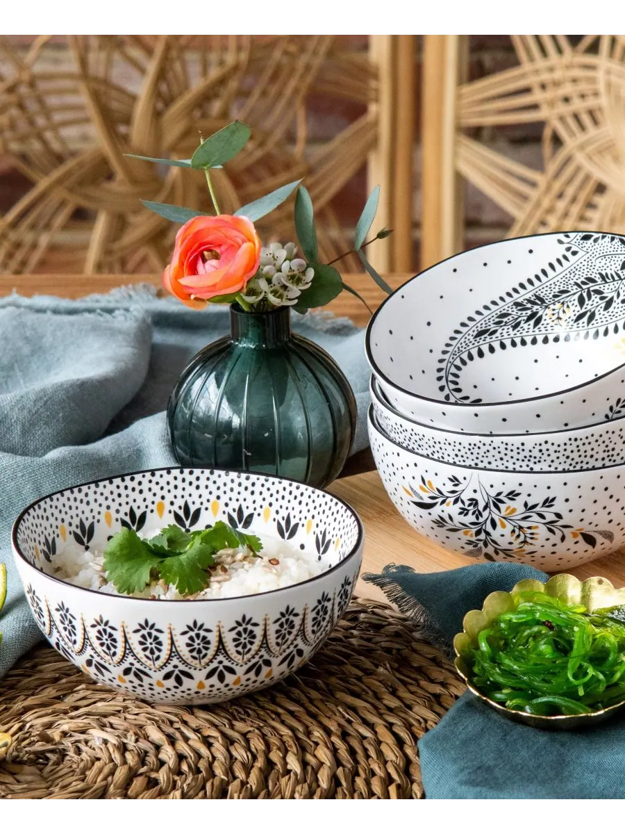 Набор из 4 рисовых мисок Sara Miller Artisanne Noir Portmeirion — изображение 2 из 9, белый