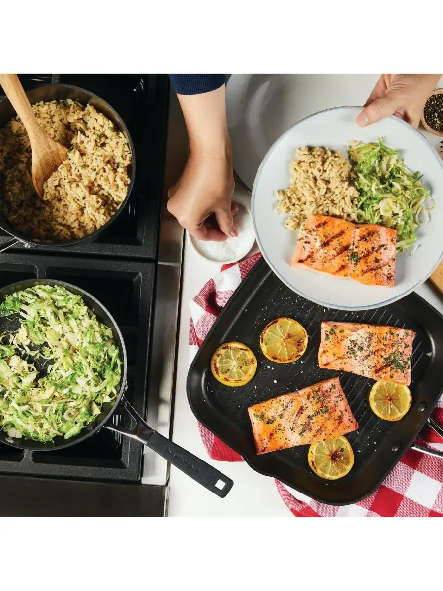 Набор посуды KitchenAid Hard Anodized Non-Stick, 10 предметов — изображение 2 из 10, черный