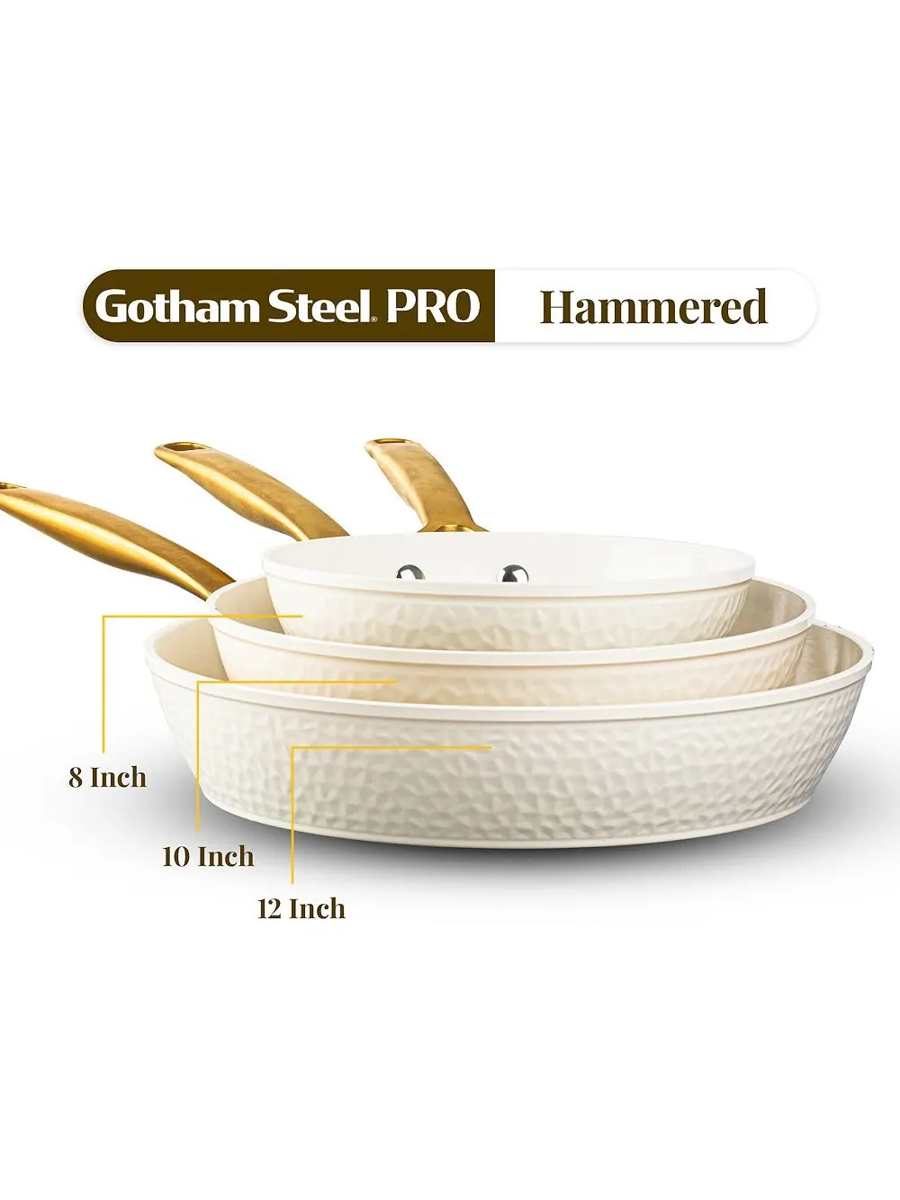 Набор сковородок Gotham Steel Natural Hammered Collection Pro, 3 предмета, 20/25/30 см — изображение 2 из 3, бежевый
