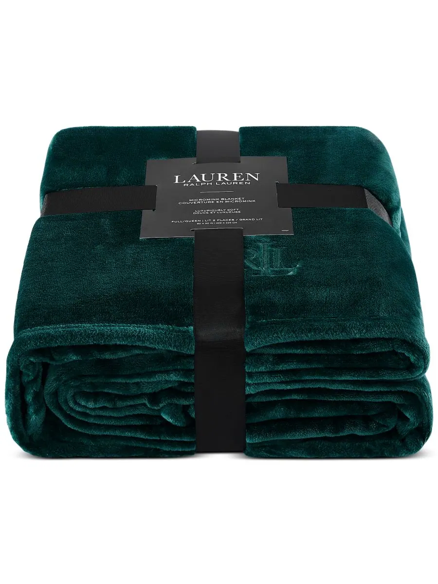 Плюшевое одеяло Micromink, размер Twin Lauren Ralph Lauren — изображение 3 из 5, зеленый
