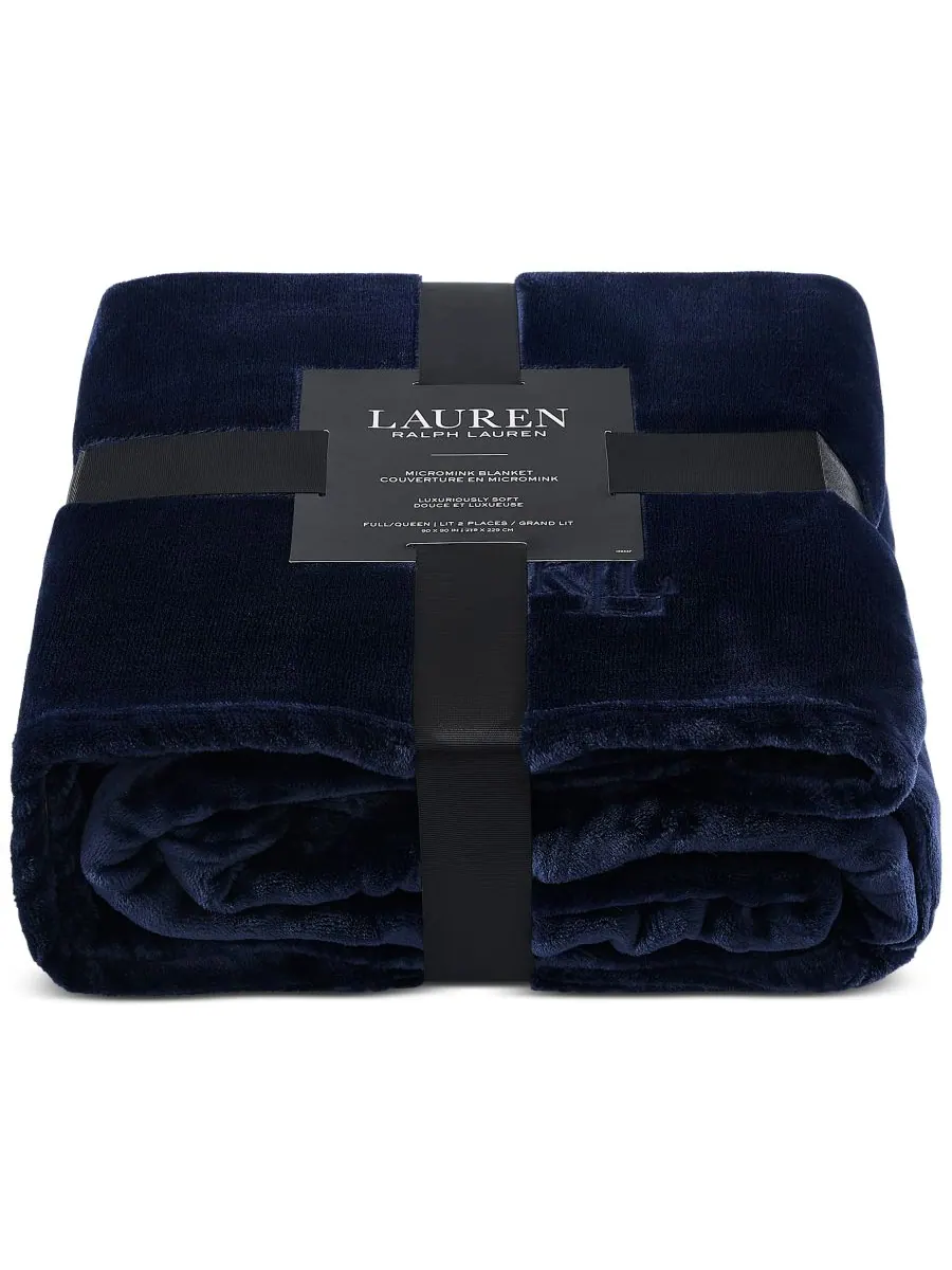 Плюшевое одеяло Micromink, размер Twin Lauren Ralph Lauren — изображение 3 из 5, темно-синий