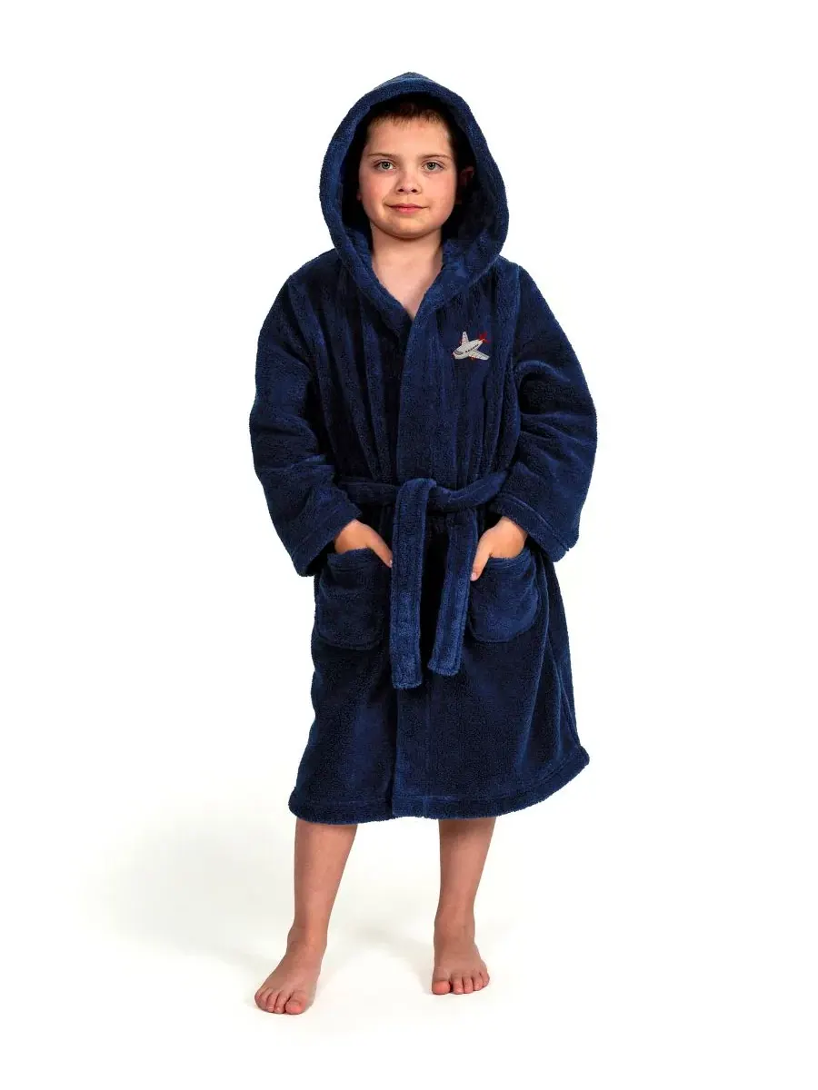 Детский махровый халат с капюшоном и вышивкой самолет Jet Plane Super Plush Double-Brushed Hooded — изображение 3 из 5