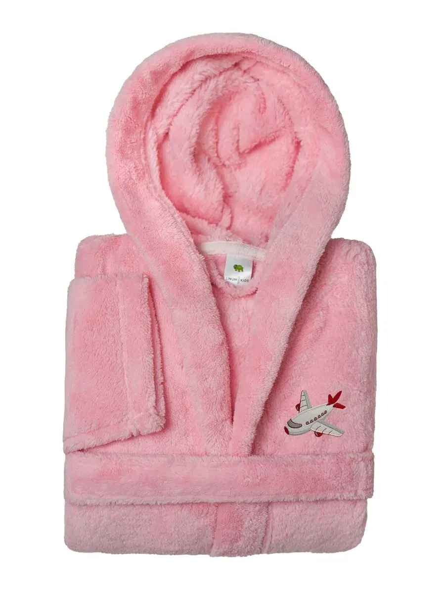 Детский махровый халат с капюшоном и вышивкой самолета Jet Plane Super Plush Linum Home