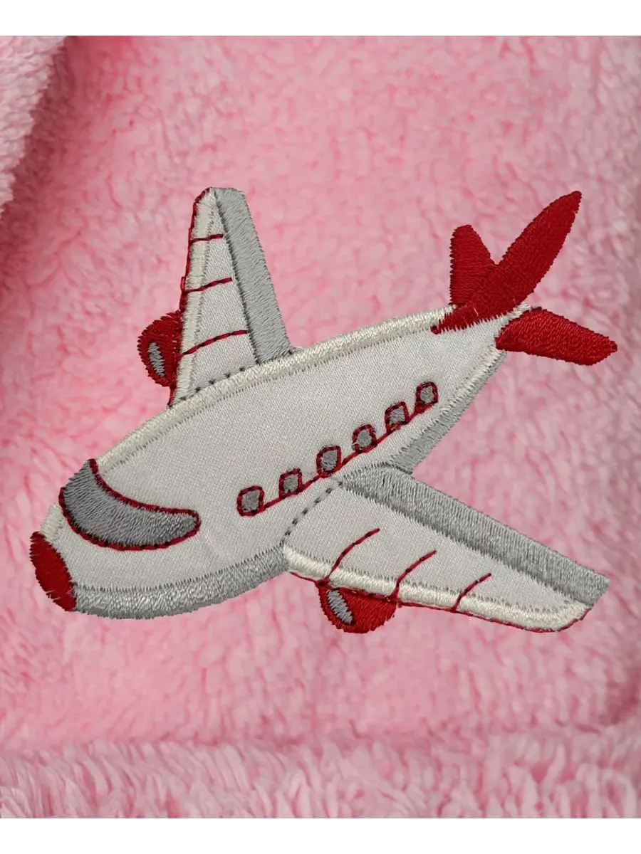 Детский махровый халат с капюшоном и вышивкой самолета Jet Plane Super Plush Linum Home — изображение 3 из 4, розовый