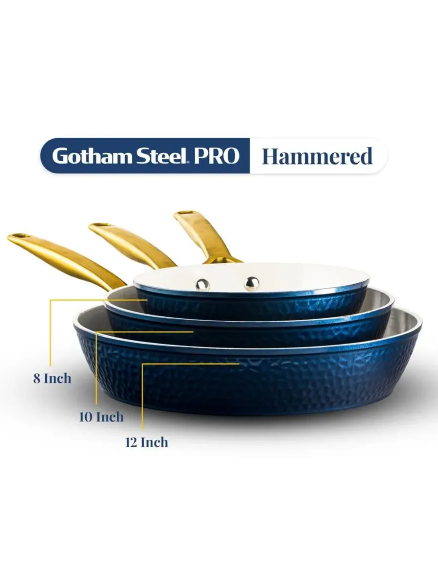 Набор сковородок Gotham Steel Natural Hammered Collection Pro, 3 предмета, 20/25/30 см — изображение 3 из 5, темно-синий