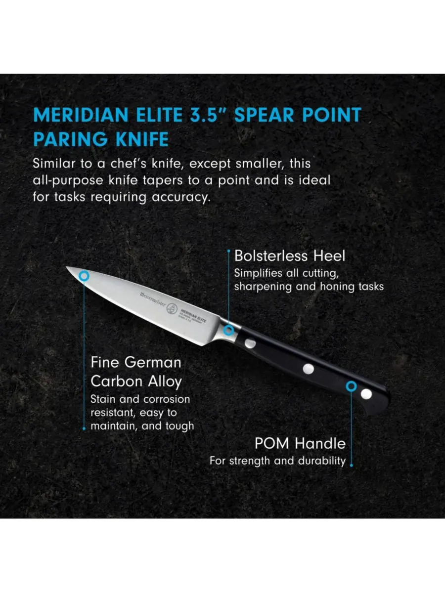 Нож для чистки овощей Meridian Elite Spear Point, 3,5 дюйма Messermeister — изображение 5 из 5, серебристый черный