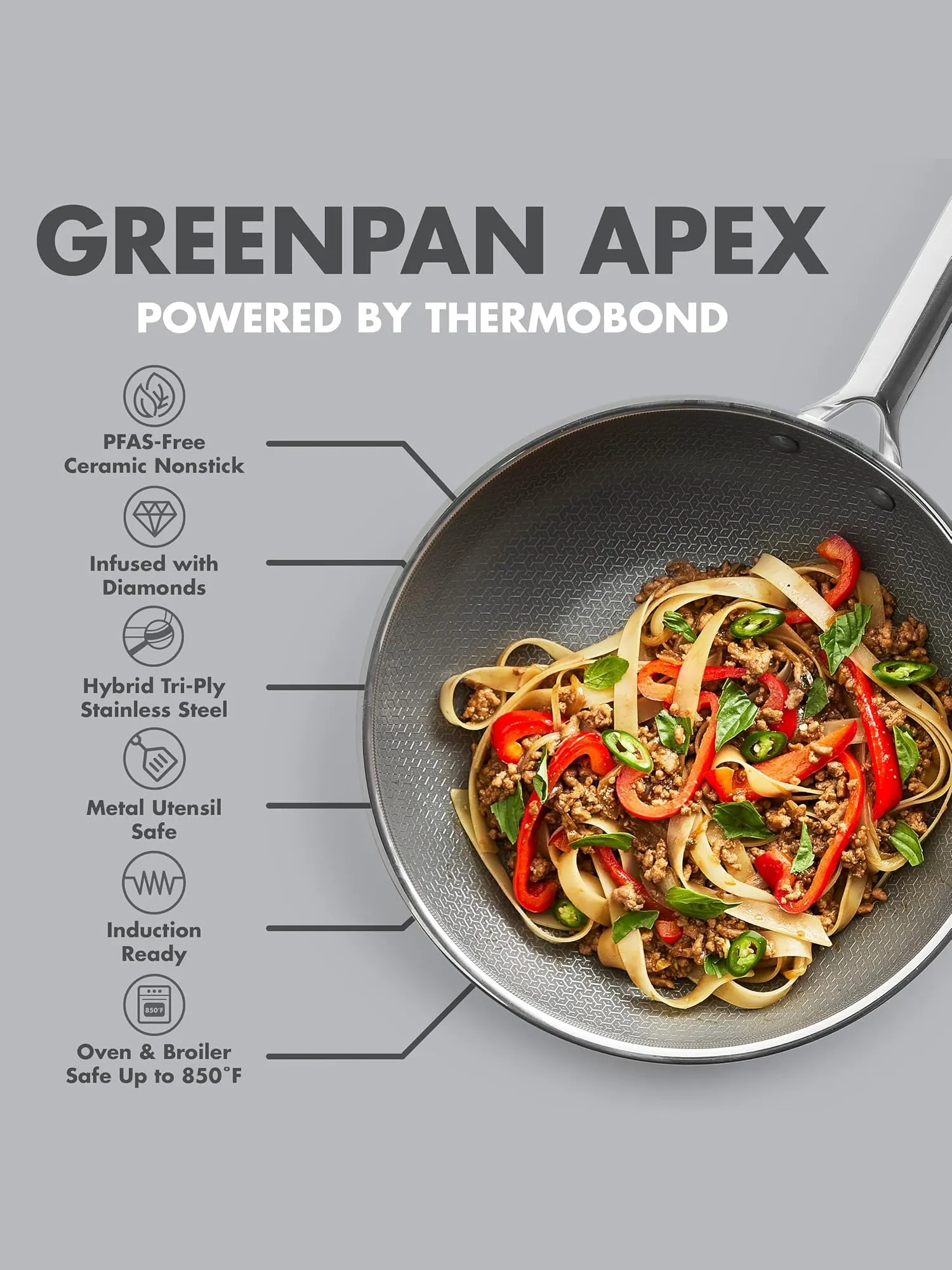Сковорода-вок GreenPan Apex, 28 см — изображение 4 из 9, серебряный