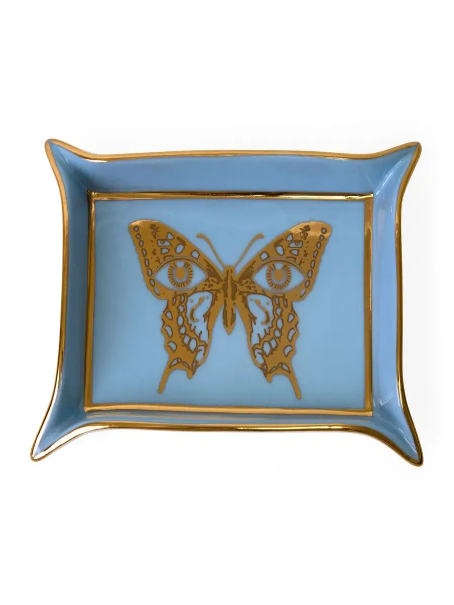Лоток-поднос из фарфора с бабочками, 18 см Jonathan Adler — синий